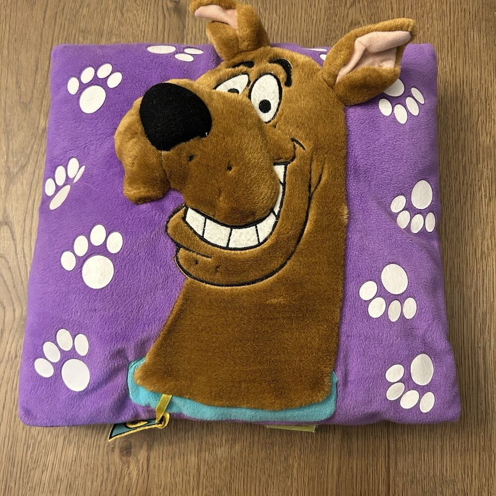 Vintage Cartoon Network Y2K Scooby Doo Embroidered Plush Pillow Purple 15 X 13